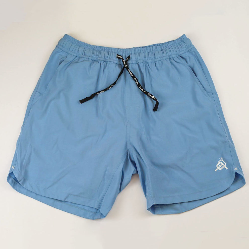Blue pickleball shorts with a drawstring 
